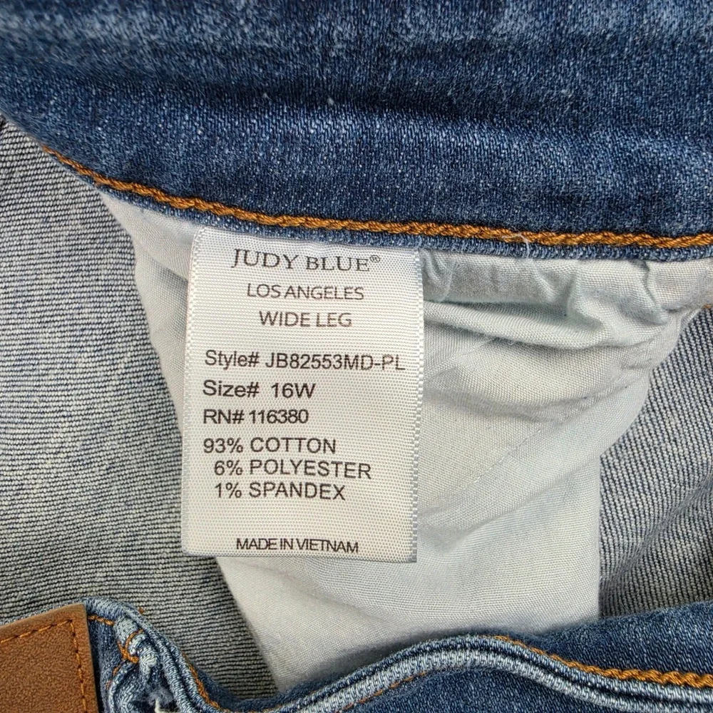 Judy Blue Wide Leg Jeans Women's 16W High Rise Raw Hem Dark Wash Retro Inspired